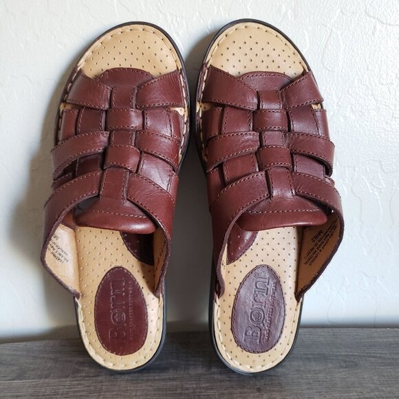 Born Leather Fisherman Slide Sandals Brown Size Women's 9 Comfort Slip-On - Picture 1 of 11